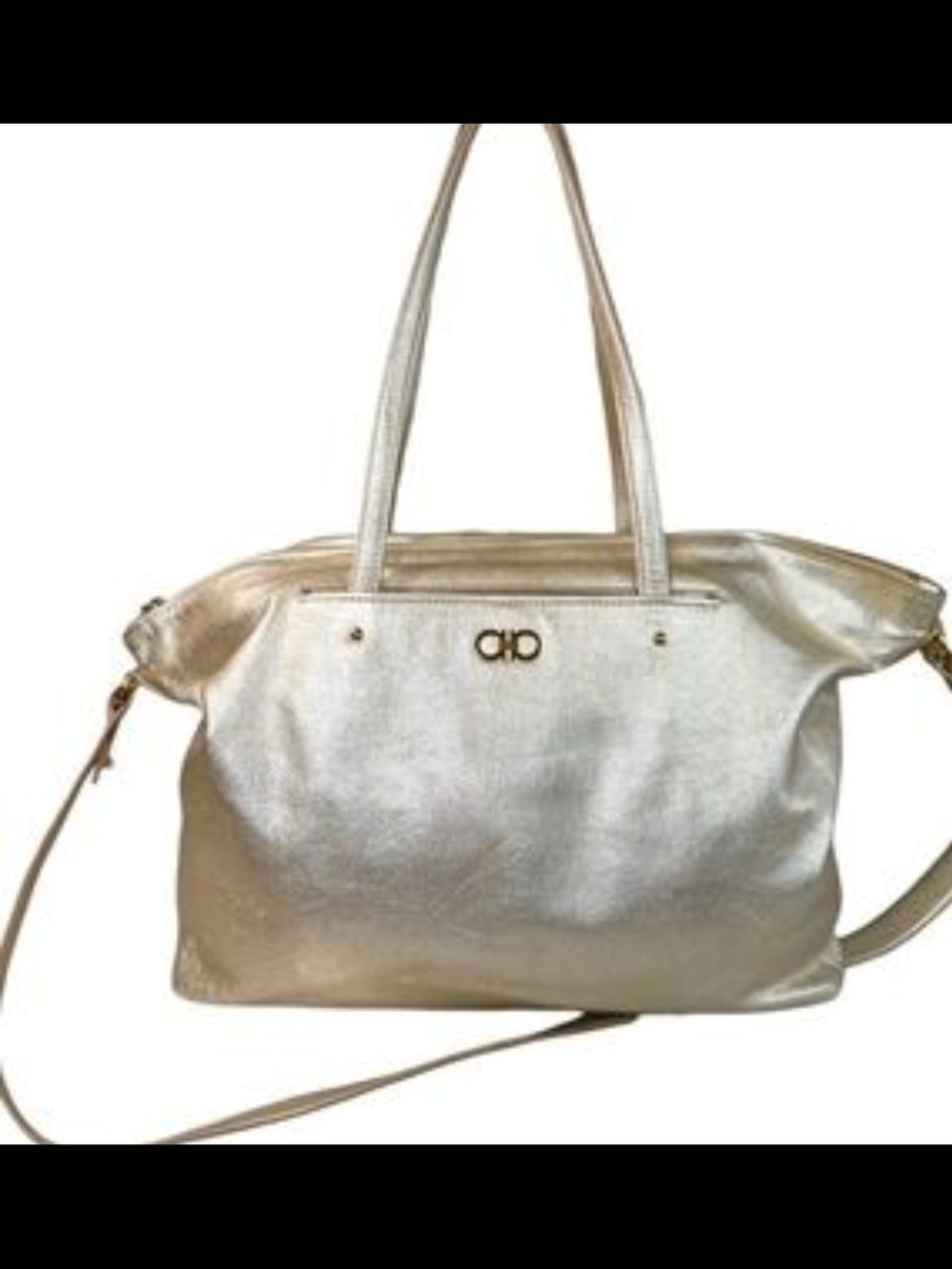 Salvatore Ferragamo Metallic Gold Tote with Signature Gancini